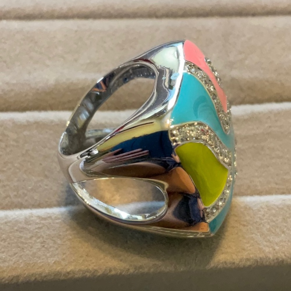Colorful Enamel Sterling Silver Ring - Picture 2 of 4